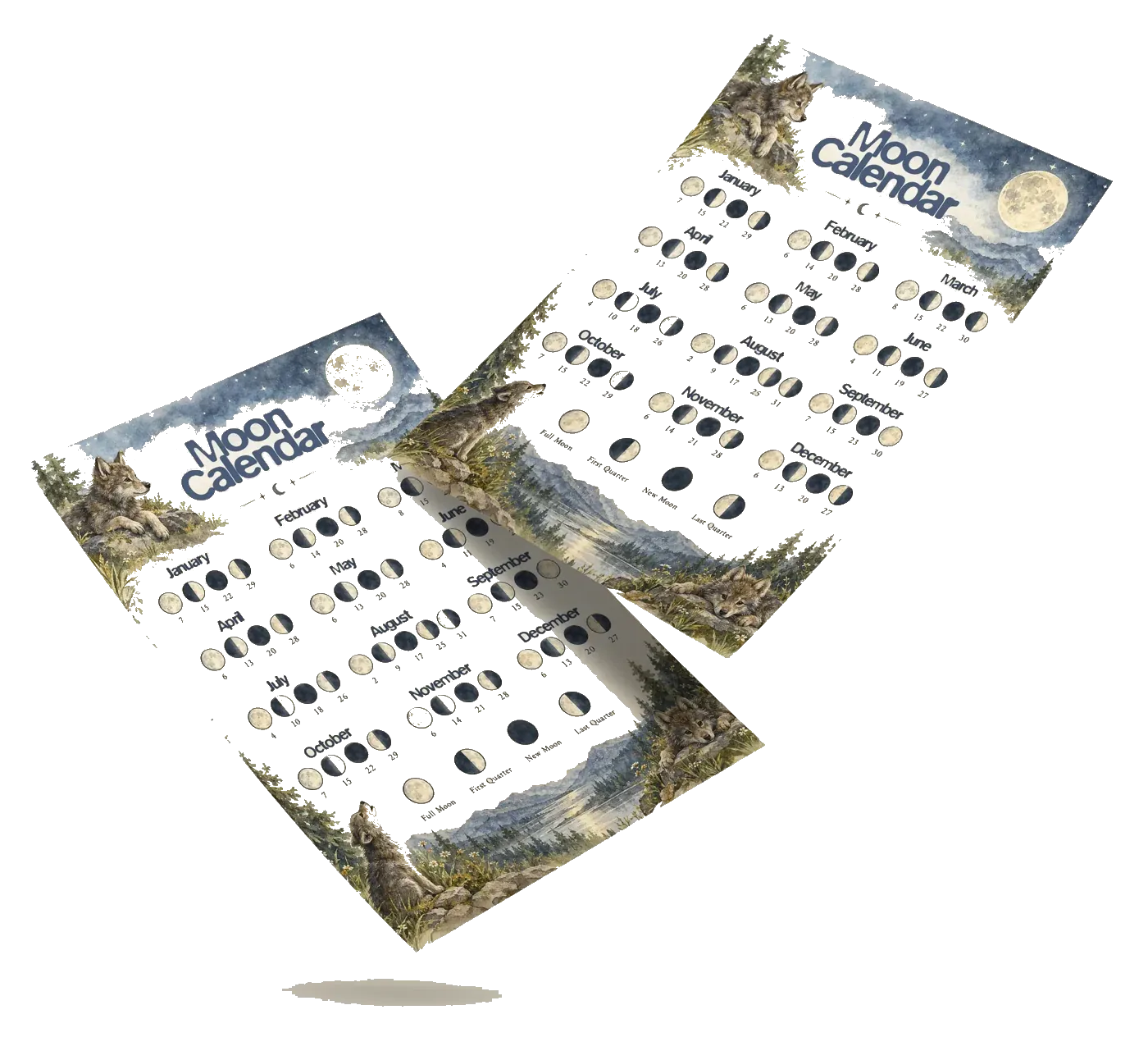 The 2027 moon calendar, one printed page with every moon phase and its date